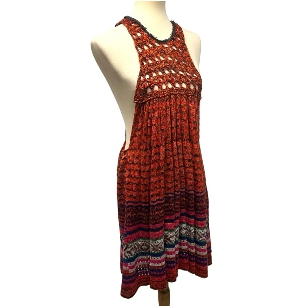 Free People Rare Hearts Tunic Knit Open Sides Multicolor Bohemian Top Womens Med
